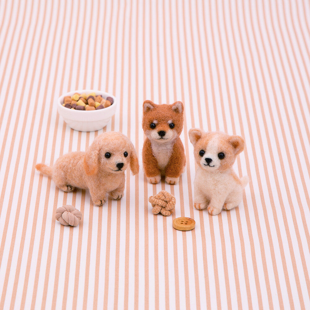 Hamanaka Aclaine Acrylic Fibre Needle Felting Kit - Trio of Puppies